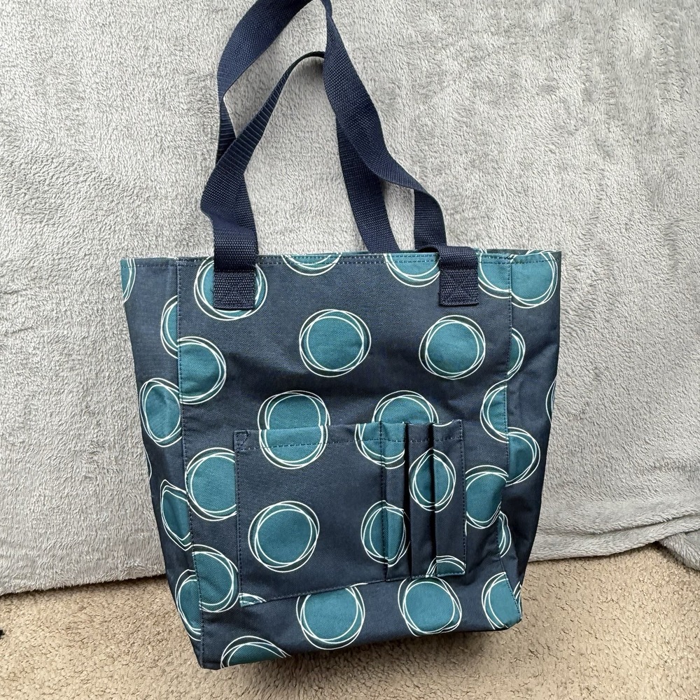 Thirty One Bag Tote Blue Green Polka Dot Pen Storage Teacher Bag Medium Size
